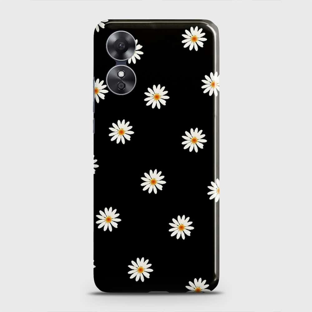 Oppo A17 Cover - White Bloom Flowers with Black Background Printed Hard Case with Life Time Colors Guarantee (Fast Delivery)