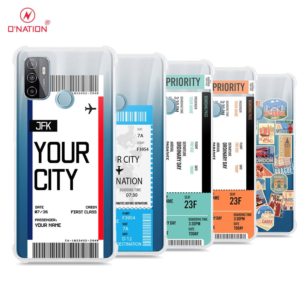 Oppo A53 Cover - Personalised Boarding Pass Ticket Series - 5 Designs - Clear Phone Case - Soft Silicon Borders