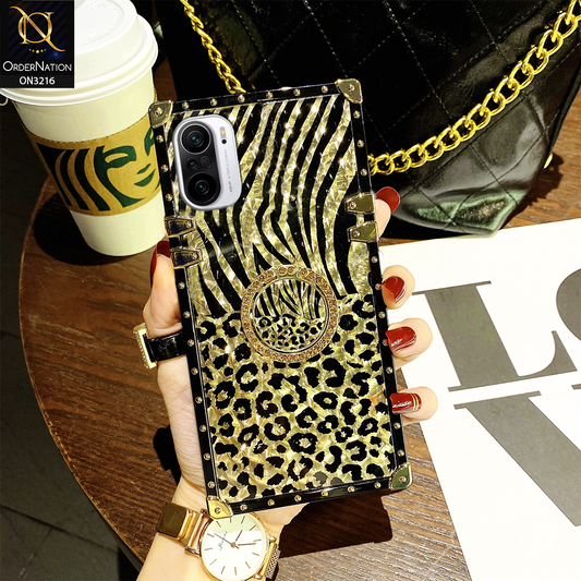 Xiaomi Redmi K40 Pro Cover - Design 1 - Trendy Stripes Pattern Golden Square Case With Matching Bling Ring Holder