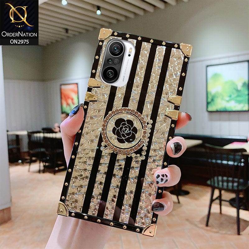 Xiaomi Redmi K40 Pro Cover - Design 2 - 3D illusion Gold Flowers Soft Trunk Case With Ring Holder