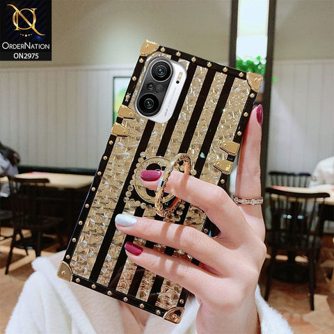 Xiaomi Redmi K40 Pro Cover - Design 2 - 3D illusion Gold Flowers Soft Trunk Case With Ring Holder