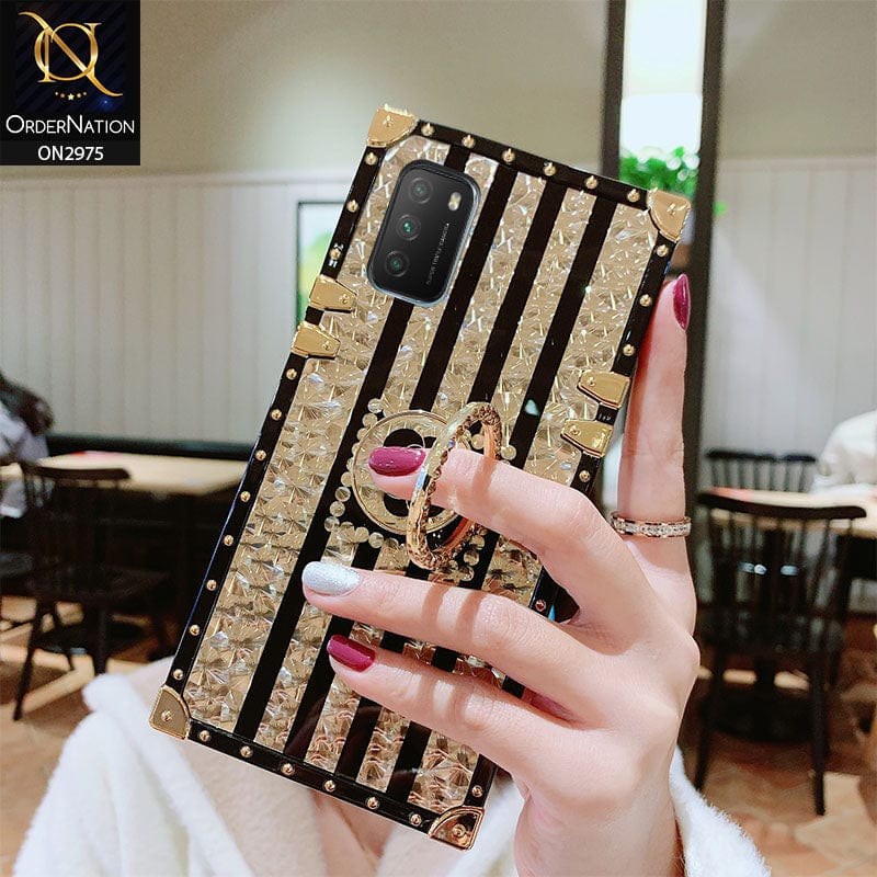 Xiaomi Redmi 9T Cover - Design 2 - 3D illusion Gold Flowers Soft Trunk Case With Ring Holder