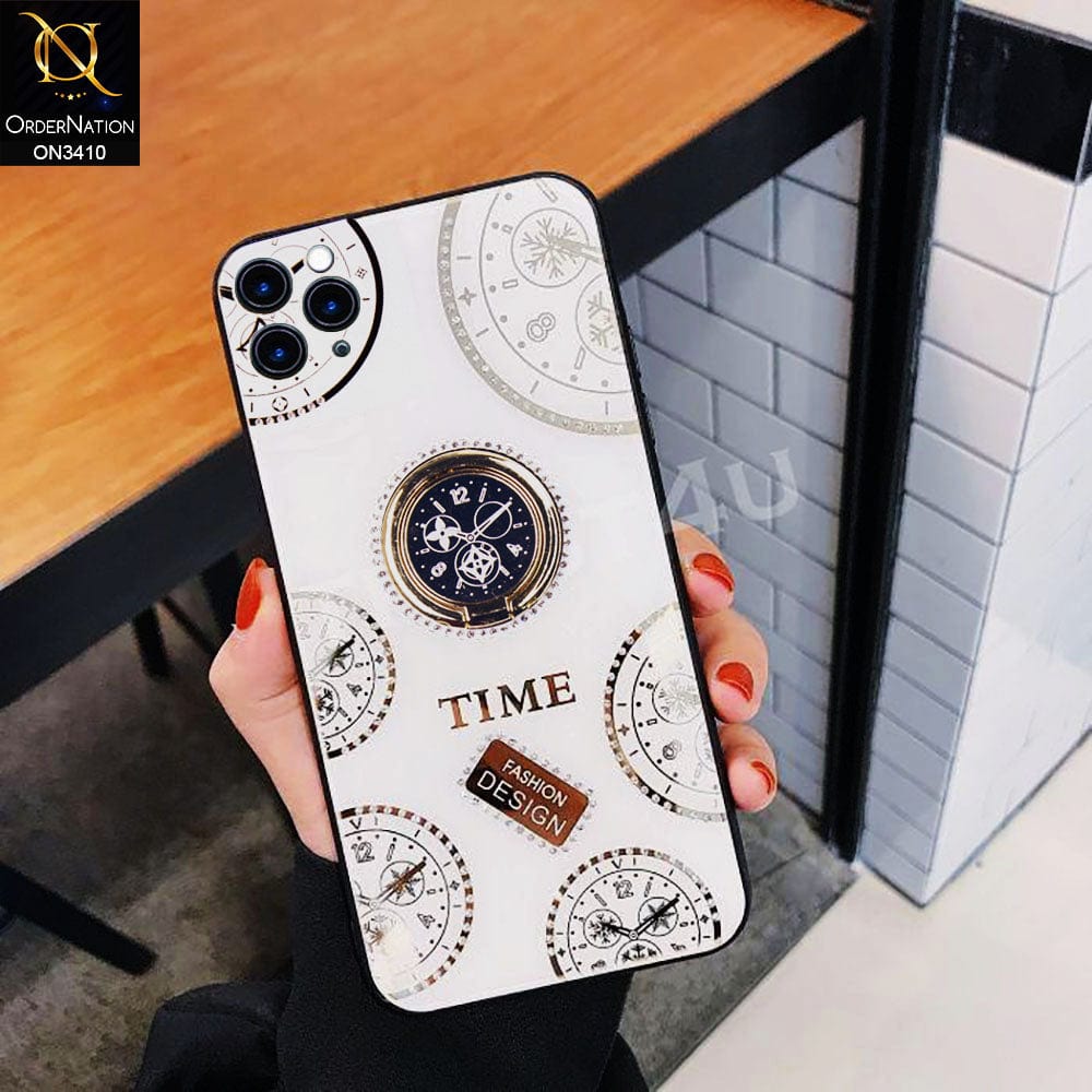 iPhone 11 Pro Max Cover - White - Tybomb - Bling Shiny Back Shell Soft Round Borders Camera Protection Case with Ring Holder