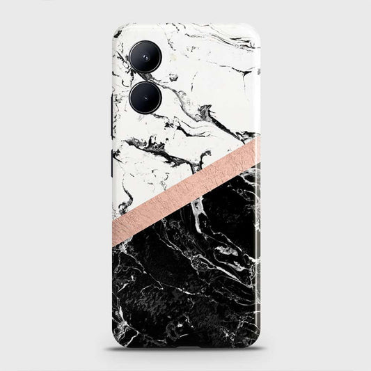 Realme C33 Cover - Black & White Marble With Chic RoseGold Strip Case with Life Time Colors Guarantee