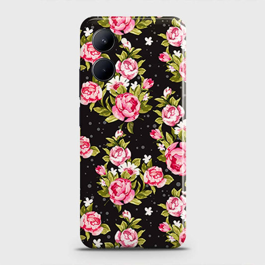 Realme C33 Cover - Trendy Pink Rose Vintage Flowers Printed Hard Case with Life Time Colors Guarantee