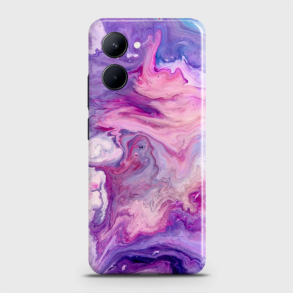 Realme C33 Cover - Chic Blue Liquid Marble Printed Hard Case with Life Time Colors Guarantee