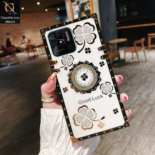 Xiaomi Redmi 10C Cover - Ash White - Square Bling Diamond Glitter Soft TPU Trunk Case with Ring Holder