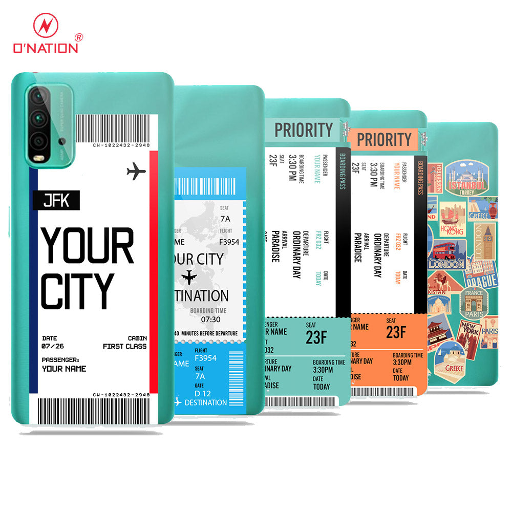 Xiaomi Redmi 9T Cover - Personalised Boarding Pass Ticket Series - 5 Designs - Clear Phone Case - Soft Silicon Borders