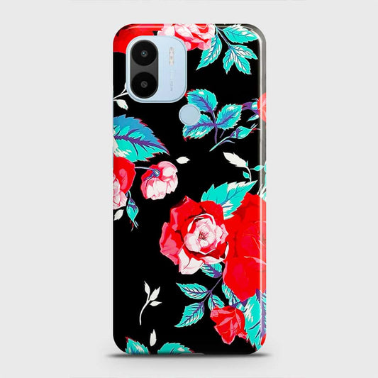 Xiaomi Redmi A1 Plus Cover - Luxury Vintage Red Flowers Printed Hard Case with Life Time Colors Guarantee