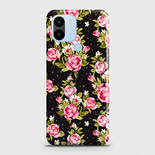 Xiaomi Redmi A1 Plus Cover - Trendy Pink Rose Vintage Flowers Printed Hard Case with Life Time Colors Guarantee
