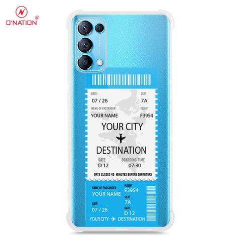 Oppo Reno 5 4G Cover - Personalised Boarding Pass Ticket Series - 5 Designs - Clear Phone Case - Soft Silicon Borders
