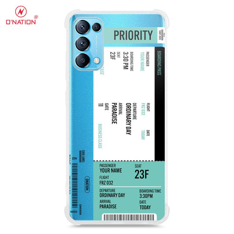 Oppo Reno 5 Pro 5G Cover - Personalised Boarding Pass Ticket Series - 5 Designs - Clear Phone Case - Soft Silicon Borders