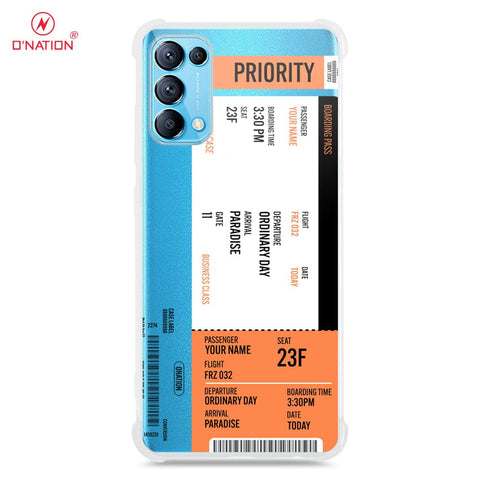 Oppo Reno 5 Pro 5G Cover - Personalised Boarding Pass Ticket Series - 5 Designs - Clear Phone Case - Soft Silicon Borders