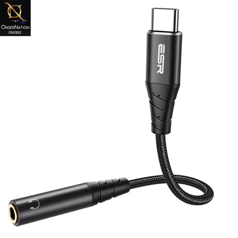 Black - ESR USB C to 3.5mm Jack AUX Headphone Adapter Audio Cable Type C Converter