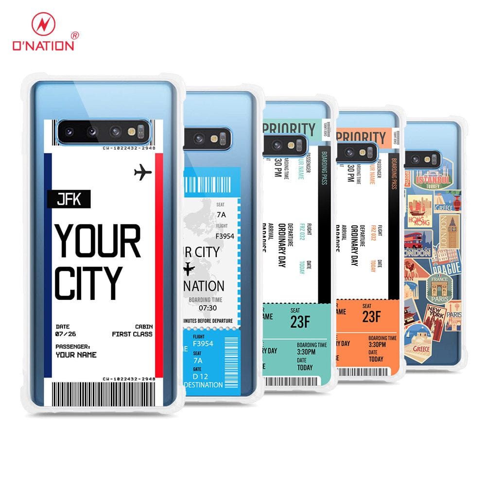 Samsung Galaxy S10 Plus Cover - Personalised Boarding Pass Ticket Series - 5 Designs - Clear Phone Case - Soft Silicon Borders