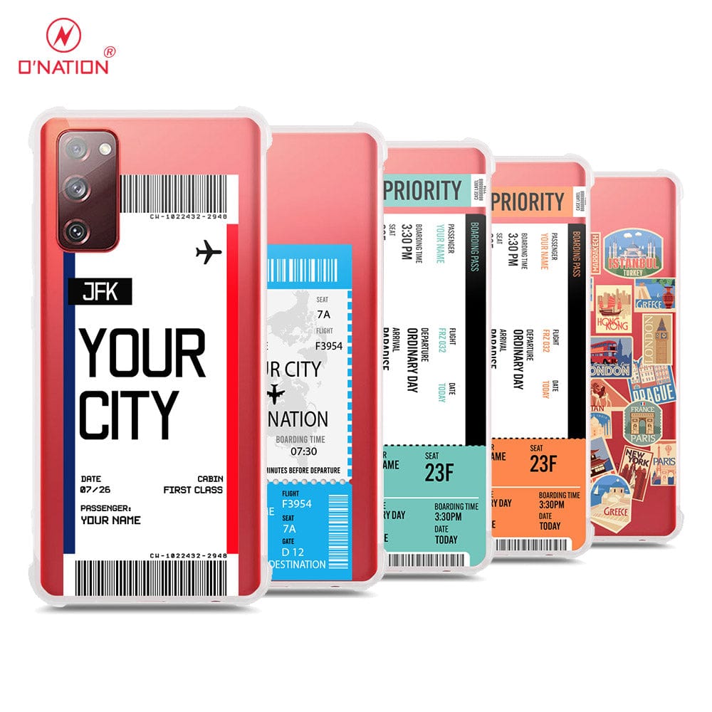 Samsung Galaxy S20 FE Cover - Personalised Boarding Pass Ticket Series - 5 Designs - Clear Phone Case - Soft Silicon Borders