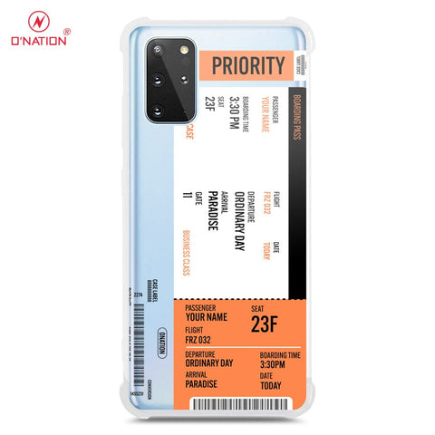 Samsung Galaxy S20 Plus Cover - Personalised Boarding Pass Ticket Series - 5 Designs - Clear Phone Case - Soft Silicon Borders