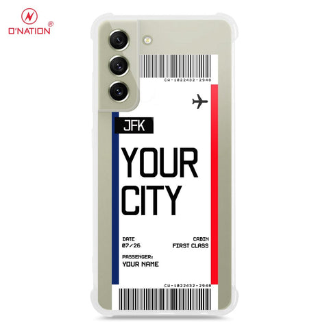 Samsung Galaxy S21 FE Cover - Personalised Boarding Pass Ticket Series - 5 Designs - Clear Phone Case - Soft Silicon Borders