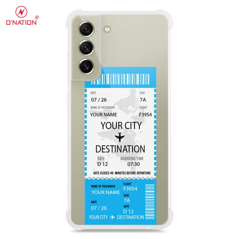 Samsung Galaxy S21 FE Cover - Personalised Boarding Pass Ticket Series - 5 Designs - Clear Phone Case - Soft Silicon Borders