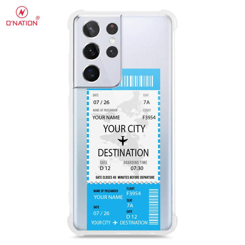 Samsung Galaxy S21 Ultra Cover - Personalised Boarding Pass Ticket Series - 5 Designs - Clear Phone Case - Soft Silicon Borders