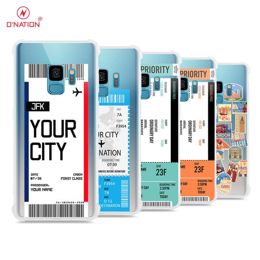 Samsung Galaxy S9 Cover - Personalised Boarding Pass Ticket Series - 5 Designs - Clear Phone Case - Soft Silicon Borders