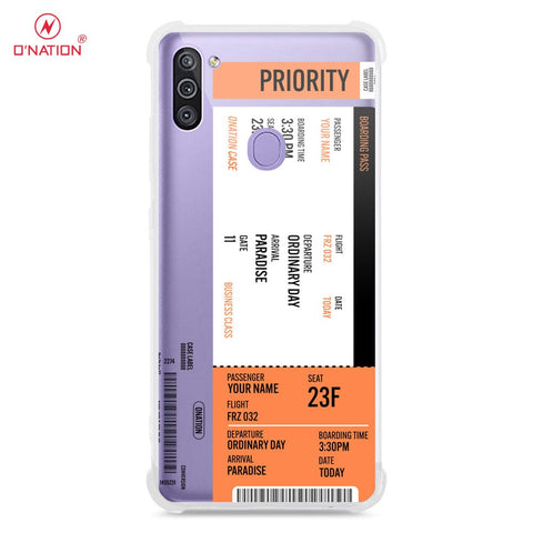 Samsung Galaxy A11 Cover - Personalised Boarding Pass Ticket Series - 5 Designs - Clear Phone Case - Soft Silicon Borders