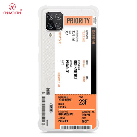 Samsung Galaxy A12 Cover - Personalised Boarding Pass Ticket Series - 5 Designs - Clear Phone Case - Soft Silicon Borders