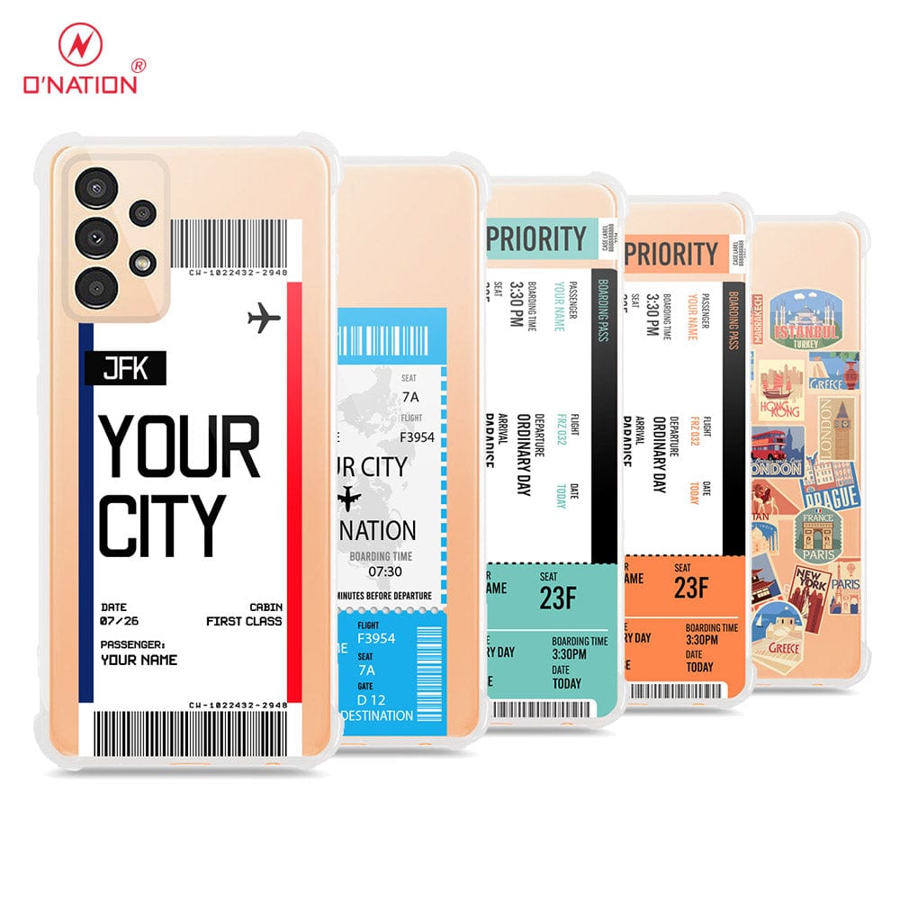 Samsung Galaxy A13 Cover - Personalised Boarding Pass Ticket Series - 5 Designs - Clear Phone Case - Soft Silicon Borders