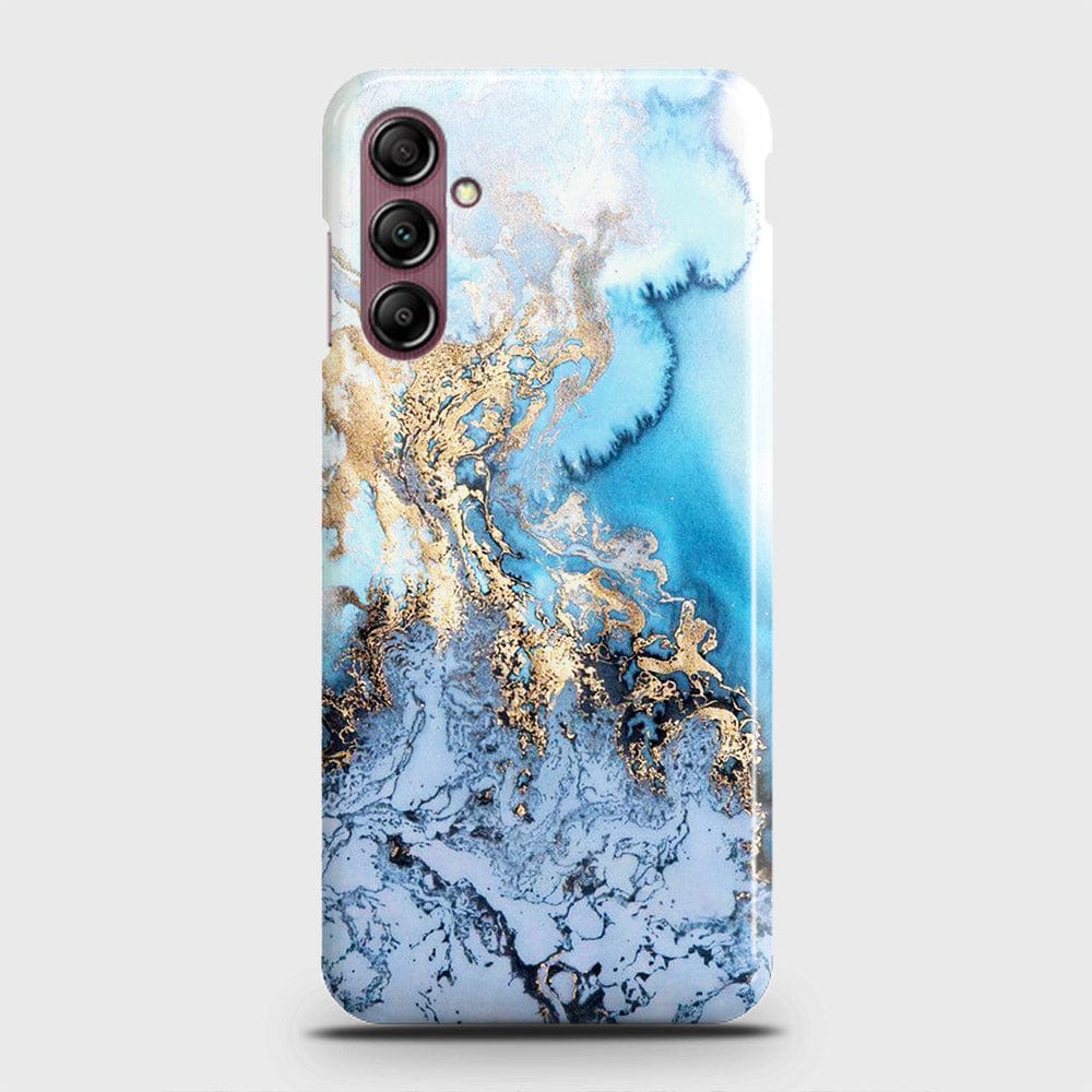 Samsung Galaxy A14 4G Cover - Trendy Golden & Blue Ocean Marble Printed Hard Case with Life Time Colors Guarantee