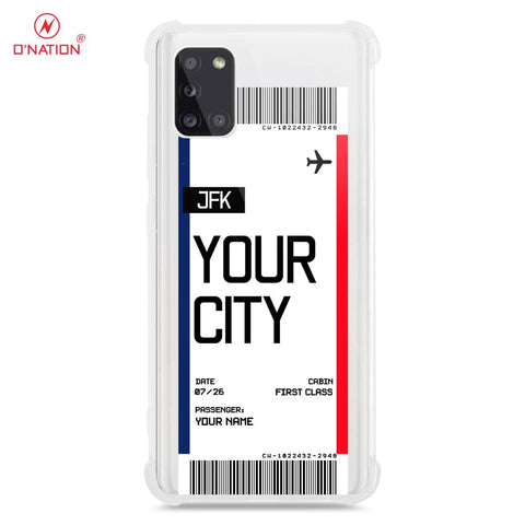 Samsung Galaxy A31 Cover - Personalised Boarding Pass Ticket Series - 5 Designs - Clear Phone Case - Soft Silicon Borders