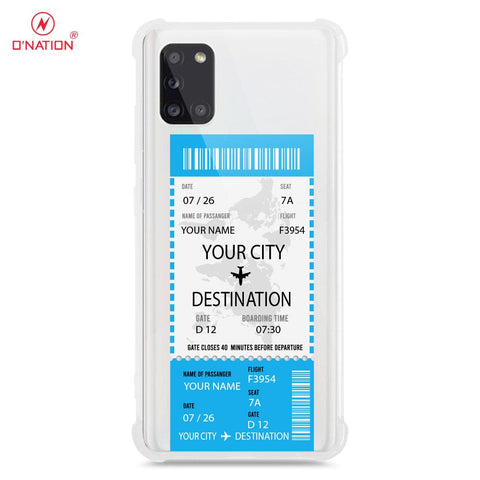 Samsung Galaxy A31 Cover - Personalised Boarding Pass Ticket Series - 5 Designs - Clear Phone Case - Soft Silicon Borders