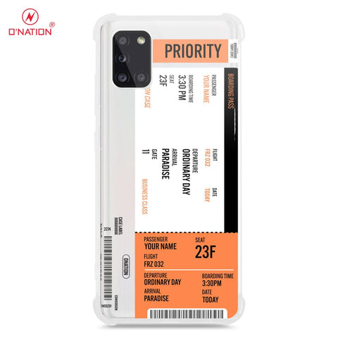 Samsung Galaxy A31 Cover - Personalised Boarding Pass Ticket Series - 5 Designs - Clear Phone Case - Soft Silicon Borders