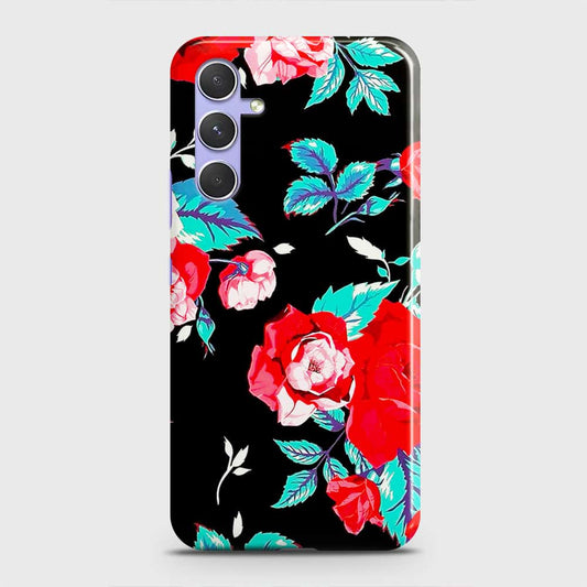 Samsung Galaxy A34 5G Cover - Luxury Vintage Red Flowers Printed Hard Case with Life Time Colors Guarantee