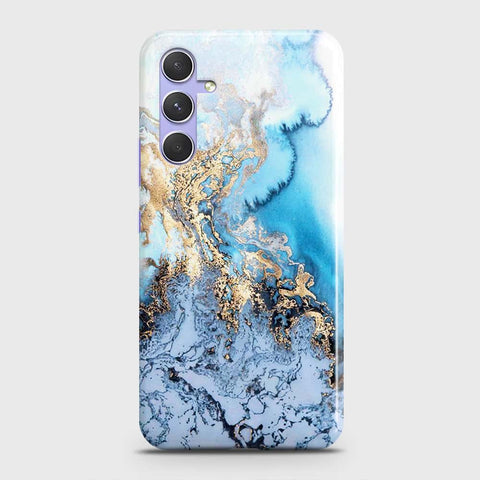 Samsung Galaxy A34 5G Cover - Trendy Golden & Blue Ocean Marble Printed Hard Case with Life Time Colors Guarantee