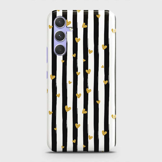 Samsung Galaxy A54 5G Cover - Trendy Black & White Lining With Golden Hearts Printed Hard Case with Life Time Colors Guarantee