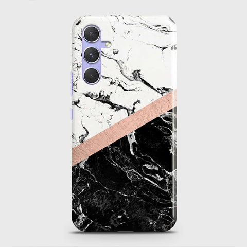 Samsung Galaxy A54 5G Cover - Black & White Marble With Chic RoseGold Strip Case with Life Time Colors Guarantee