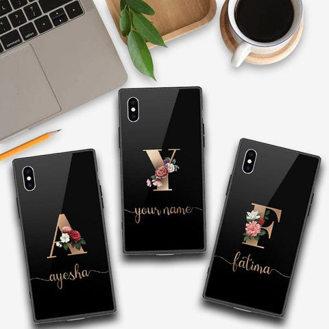 iPhone XS Max Cover -Personalized Alphabet Series - HQ Ultra Shine Premium Infinity Glass Soft Silicon Borders Case