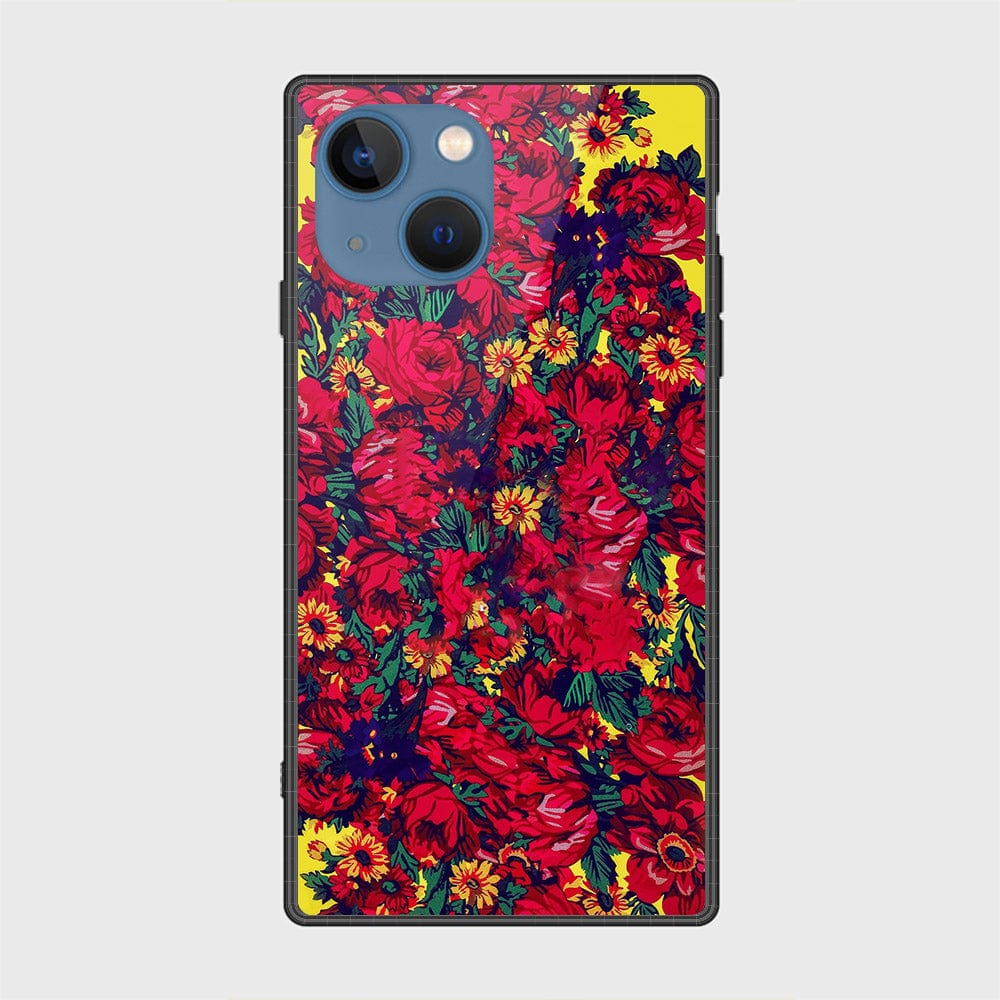 iPhone 13 Cover- Floral Series - HQ Ultra Shine Premium Infinity Glass Soft Silicon Borders Case