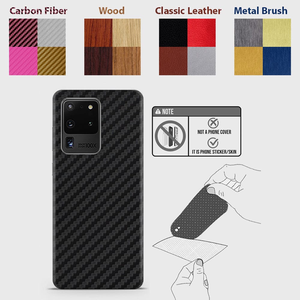 Samsung Galaxy S20 Ultra Back Skins - Material Series - Glitter, Leather, Wood, Carbon Fiber etc - Only Back No Sides