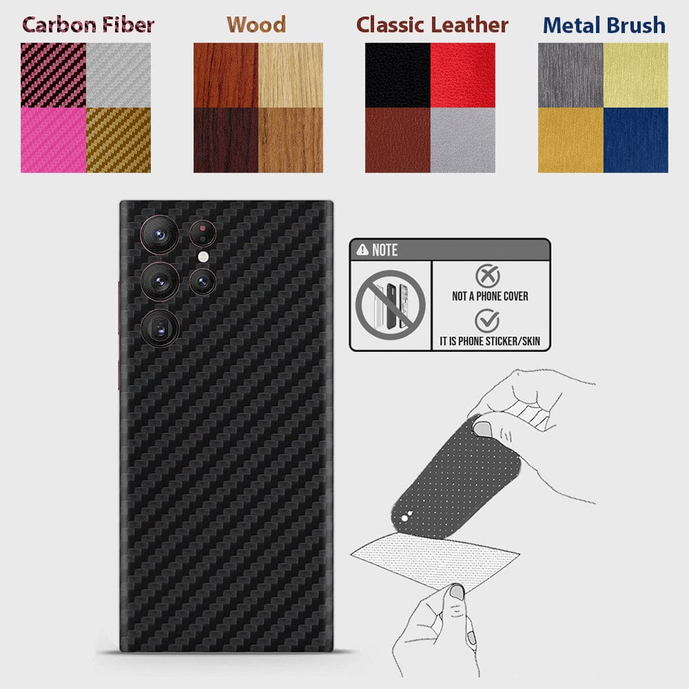 Samsung Galaxy S22 Ultra 5G Back Skins - Material Series - Glitter, Leather, Wood, Carbon Fiber etc - Only Back No Sides