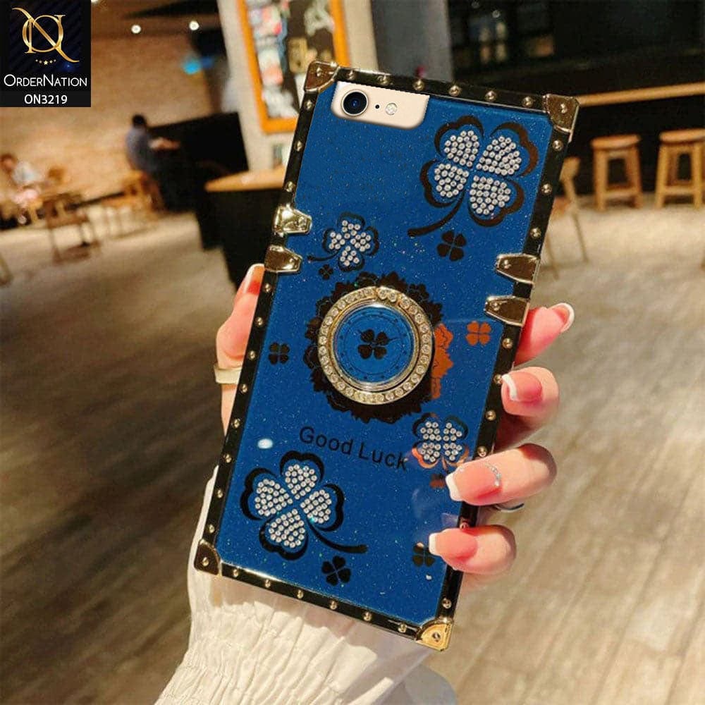 iPhone 8 / 7 Cover - Blue - Square Bling Diamond Glitter Soft TPU Trunk Case with Ring Holder