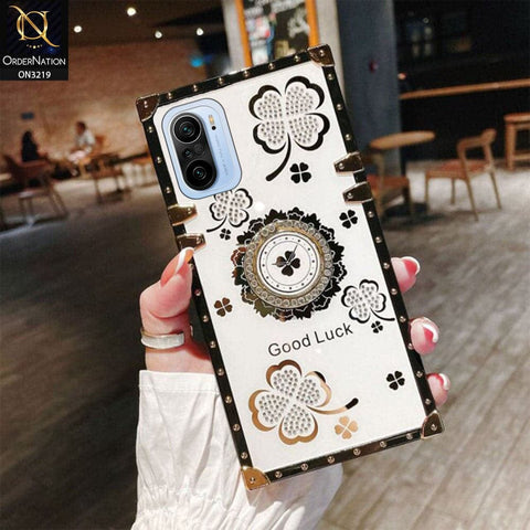 Xiaomi Poco F3 Cover - Ash White - Square Bling Diamond Glitter Soft TPU Trunk Case with Ring Holder