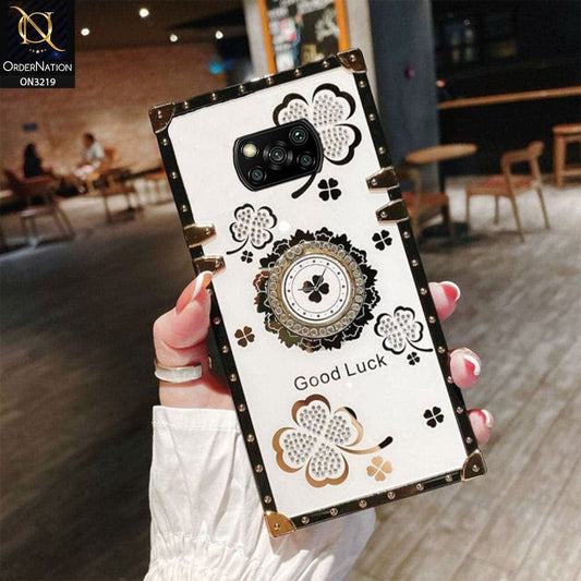 Xiaomi Poco X3 Cover - Ash White - Square Bling Diamond Glitter Soft TPU Trunk Case with Ring Holder