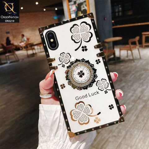 iPhone XS Max Cover - Ash White - Square Bling Diamond Glitter Soft TPU Trunk Case with Ring Holder