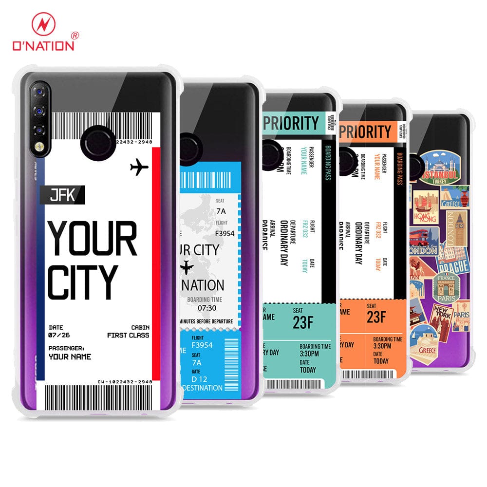 Tecno Spark 4 Cover - Personalised Boarding Pass Ticket Series - 5 Designs - Clear Phone Case - Soft Silicon Borders