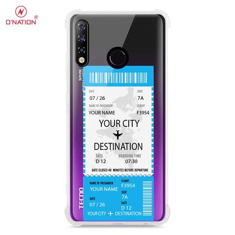 Tecno Spark 4 Cover - Personalised Boarding Pass Ticket Series - 5 Designs - Clear Phone Case - Soft Silicon Borders