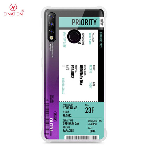 Tecno Spark 4 Cover - Personalised Boarding Pass Ticket Series - 5 Designs - Clear Phone Case - Soft Silicon Borders