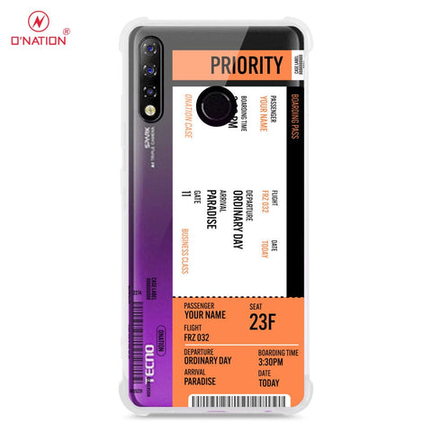 Tecno Spark 4 Cover - Personalised Boarding Pass Ticket Series - 5 Designs - Clear Phone Case - Soft Silicon Borders