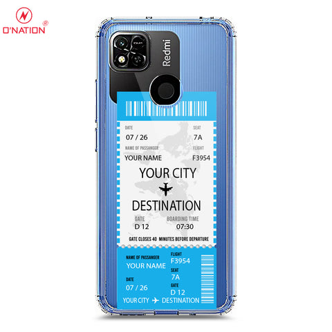 Xiaomi Redmi 10A Cover - Personalised Boarding Pass Ticket Series - 5 Designs - Clear Phone Case - Soft Silicon Borders