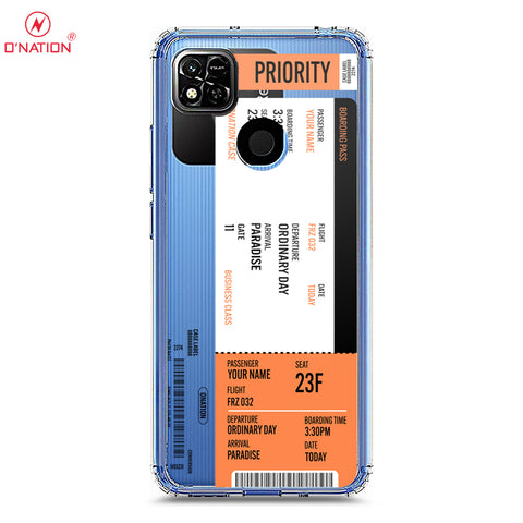 Xiaomi Redmi 10A Cover - Personalised Boarding Pass Ticket Series - 5 Designs - Clear Phone Case - Soft Silicon Borders